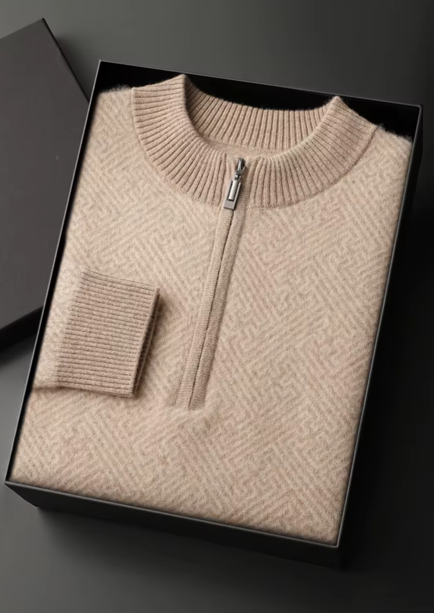 Suéter Premium Cashmere Estampado com Meio Zíper