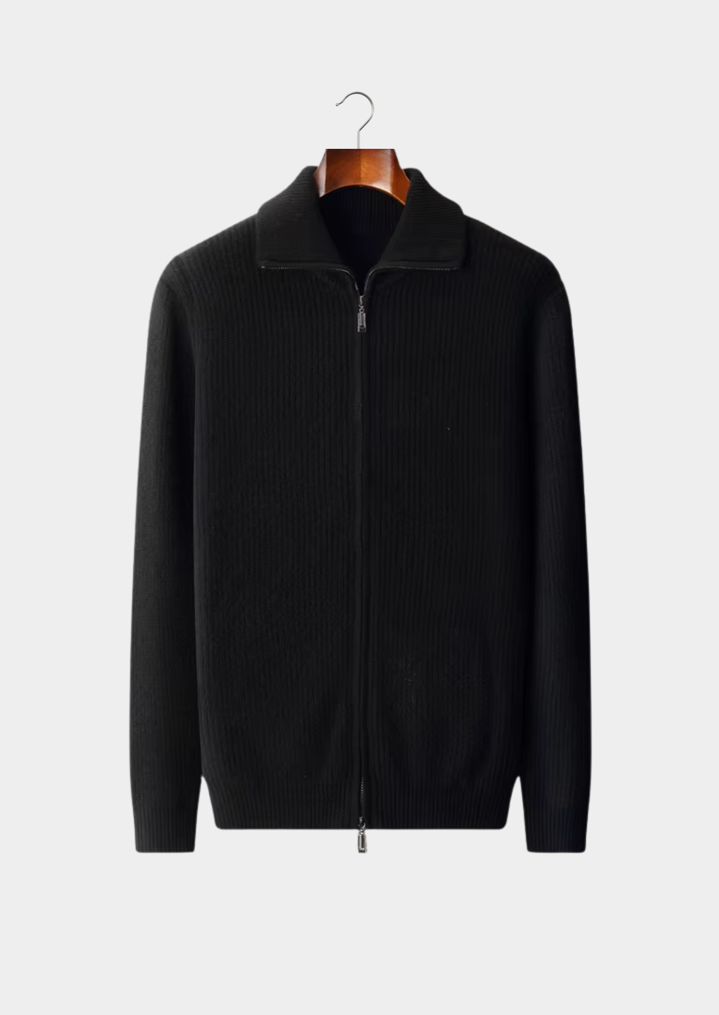 Cardigan de Lã Merino Extrafina com Gola Funil e Zíper Duplo