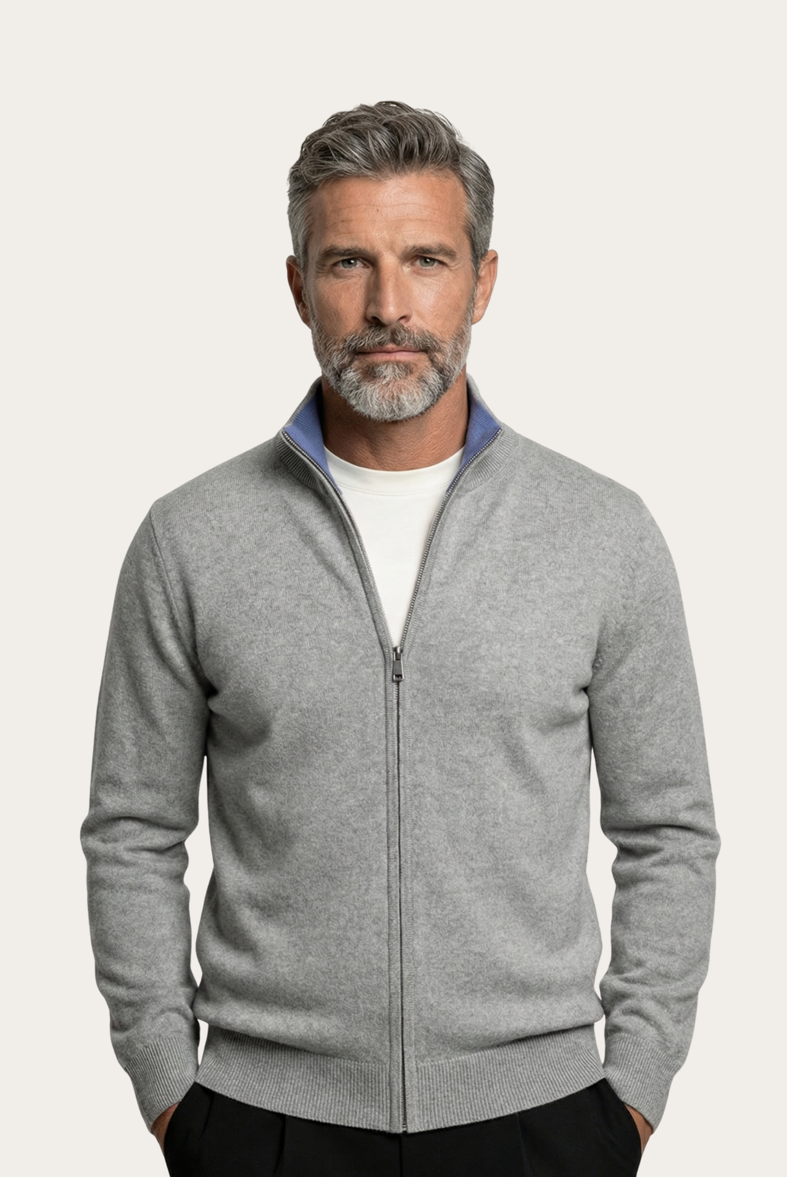 Cardigan de Cashmere Dupla Face Cinza Claro