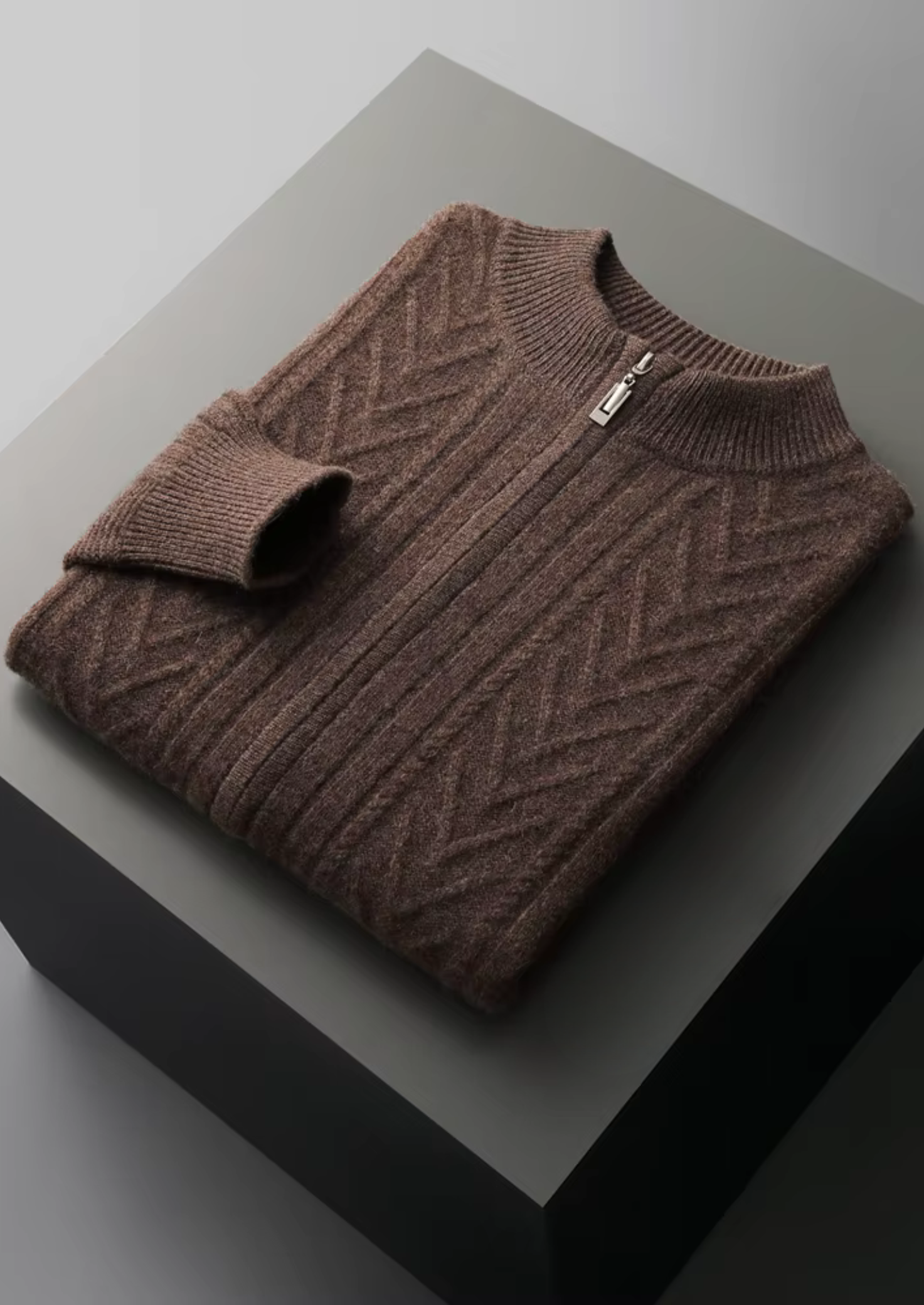 Cardigan com Zíper Estampado em Lã Merino Extrafina