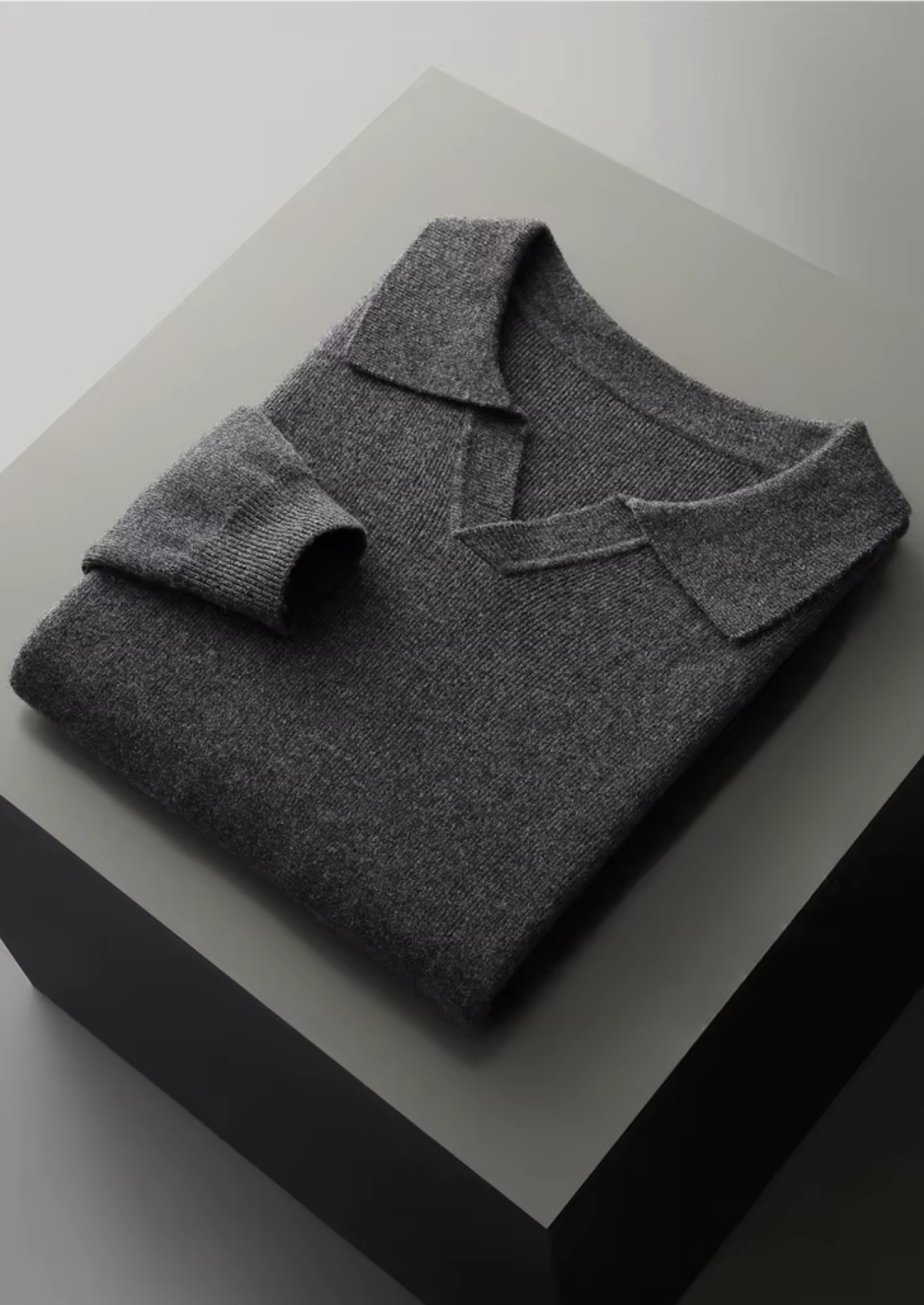 Polo Canelada Sem Botões em Lã Merino Extrafina Pura