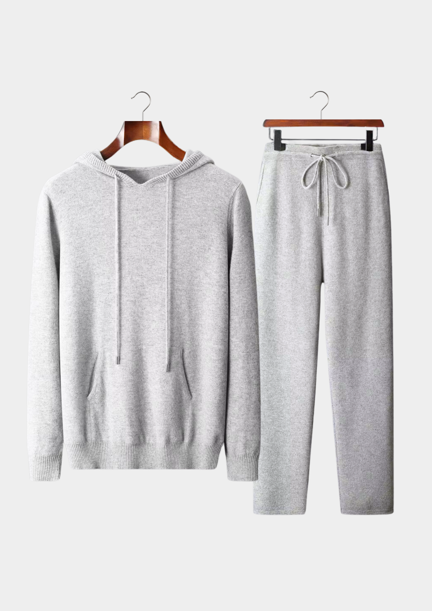 CONJUNTO SAVRO EM LÃ MERINO PURA EXTRAFINA CINZA CLARO