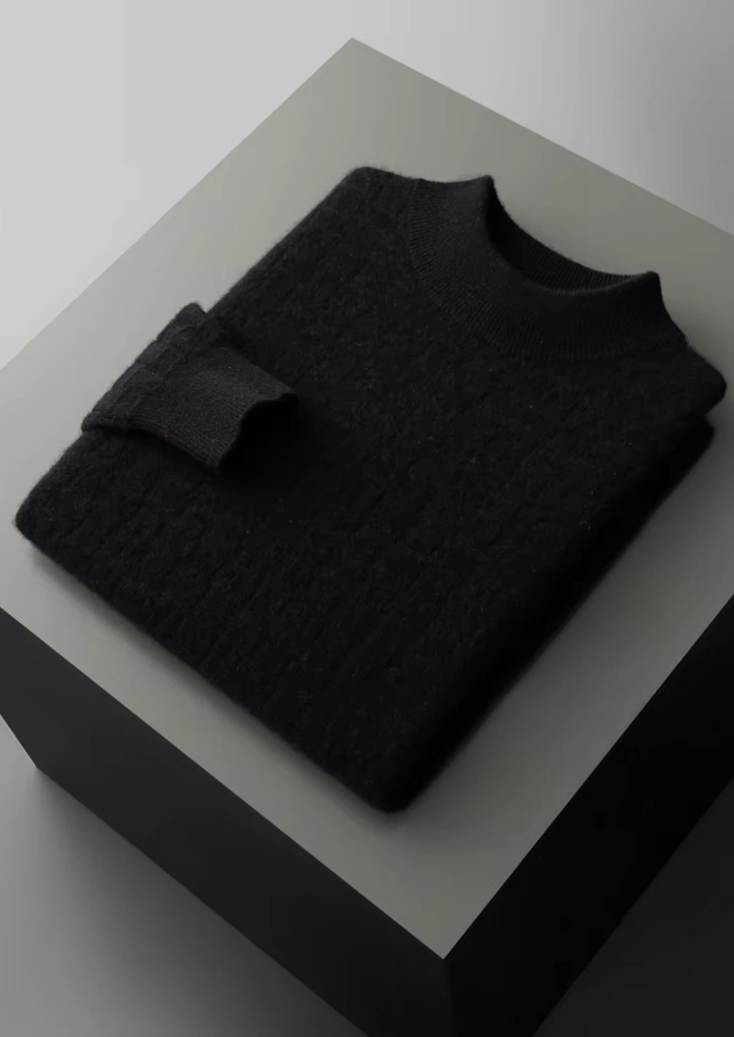 Suéter Gola Alta Texturizado em Lã Merino Extrafina