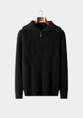 Suéter Meio Zíper Trançado em Cashmere Puro Preto
