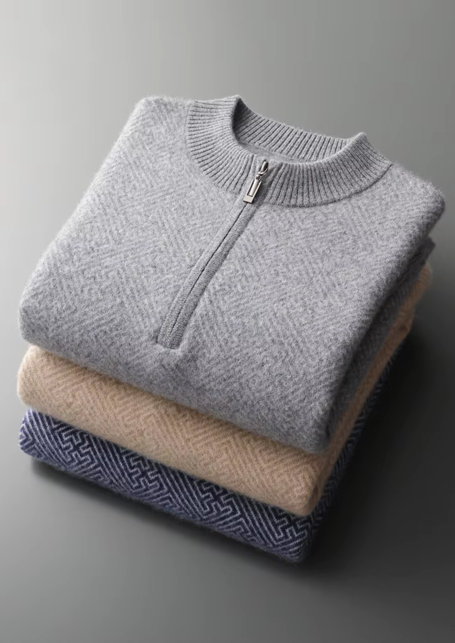 Suéter Premium Cashmere Estampado com Meio Zíper