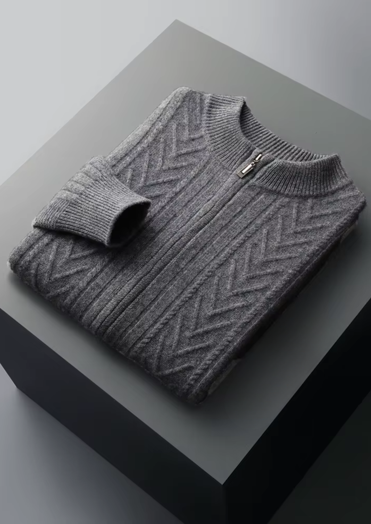Cardigan com Zíper Estampado em Lã Merino Extrafina