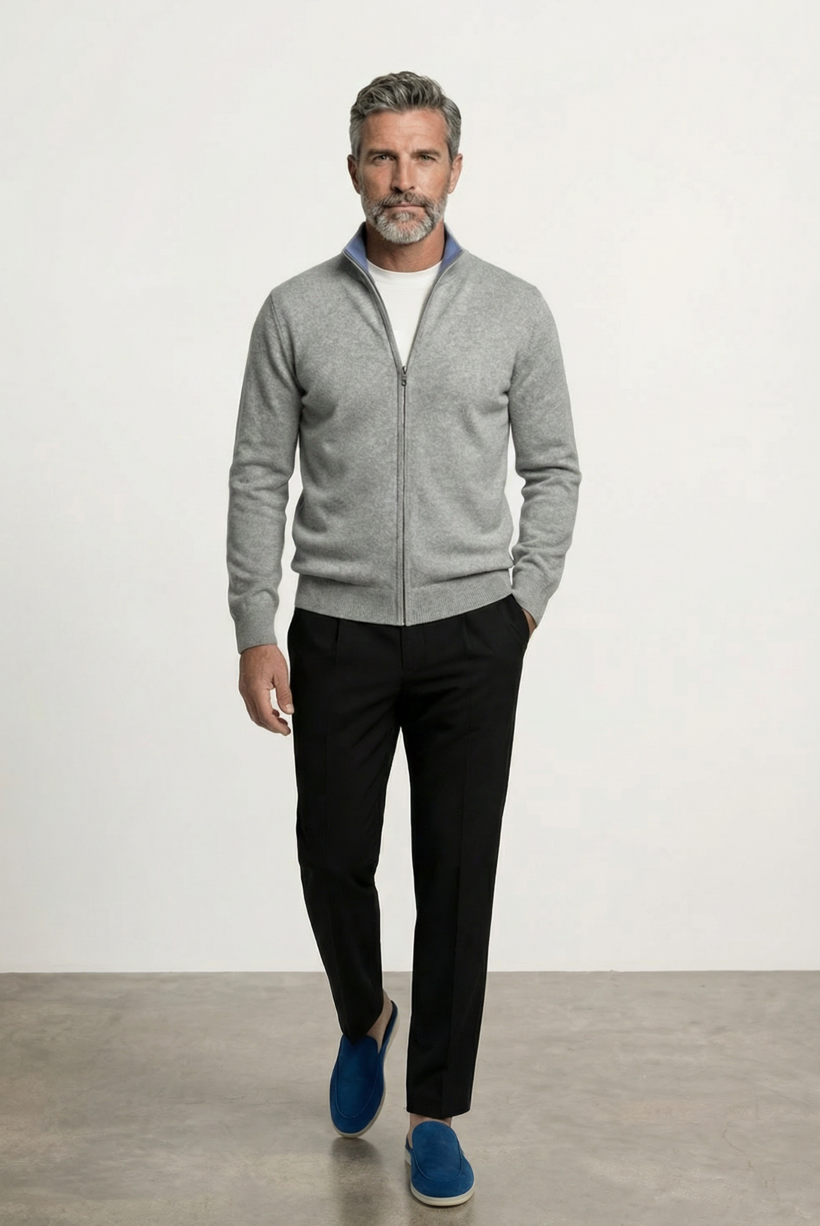 Cardigan de Cashmere Dupla Face Cinza Claro