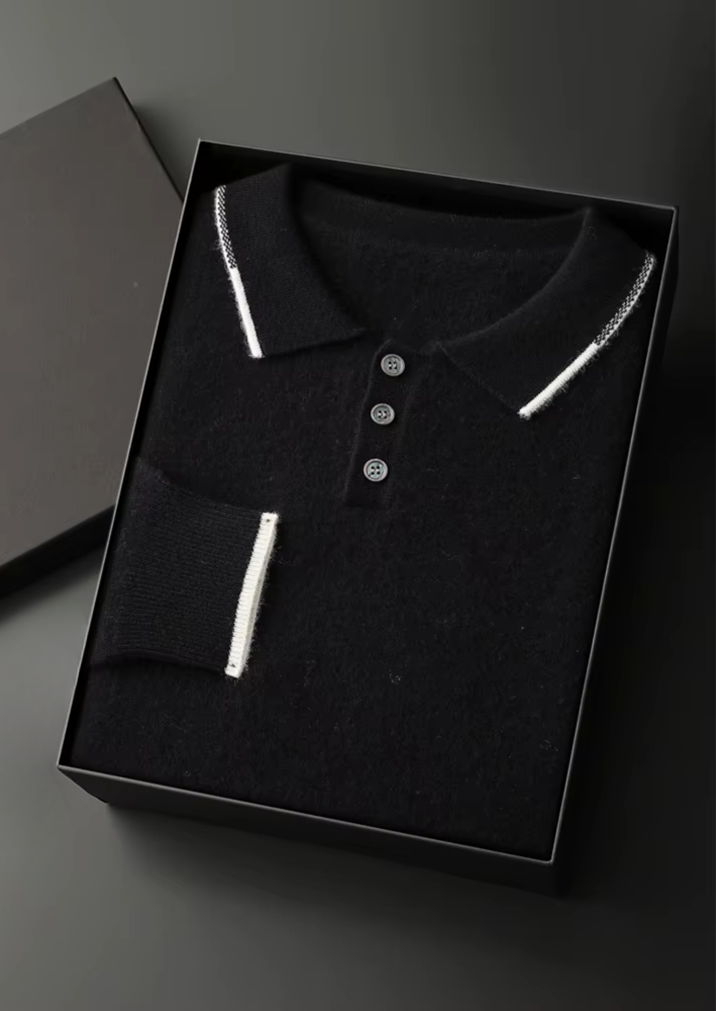 POLO BICOLOR COM BOTÕES EM CASHMERE PREMIUM