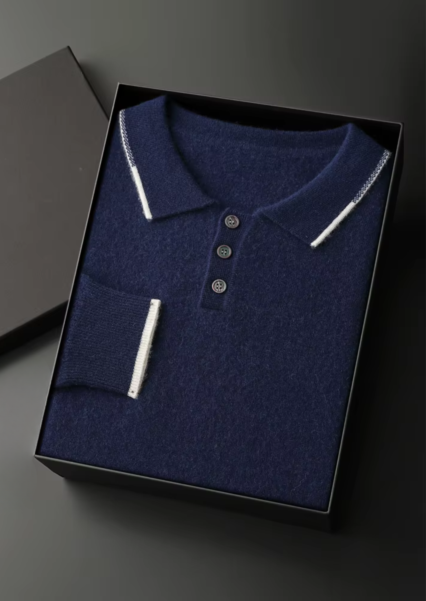 POLO BICOLOR COM BOTÕES EM CASHMERE PREMIUM