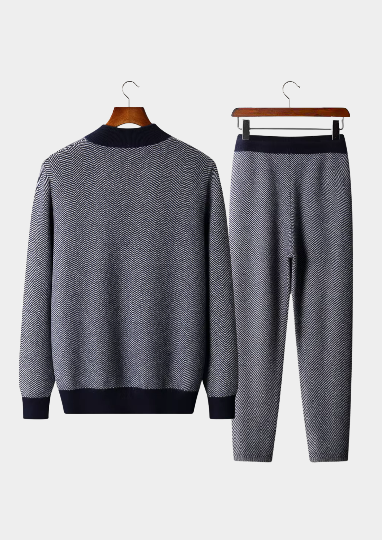 CONJUNTO HERRINGBONE EM LÃ MERINO PURA EXTRAFINA AZUL-MARINHO