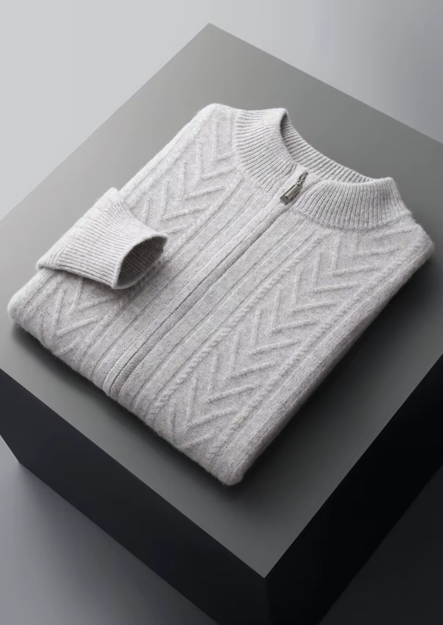 Cardigan com Zíper Estampado em Lã Merino Extrafina