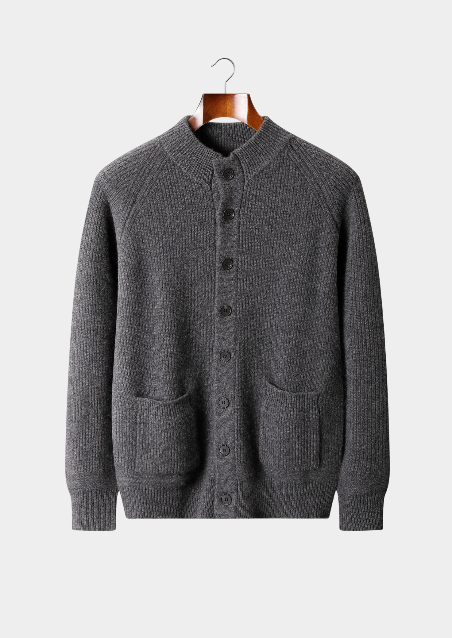 Overshirt Cashmere Puro com Botões Cinza Escuro