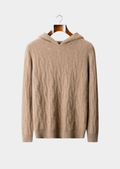 MOLETOM COM CAPUZ TRICÔ TRANÇADO EM CASHMERE PURO AREIA