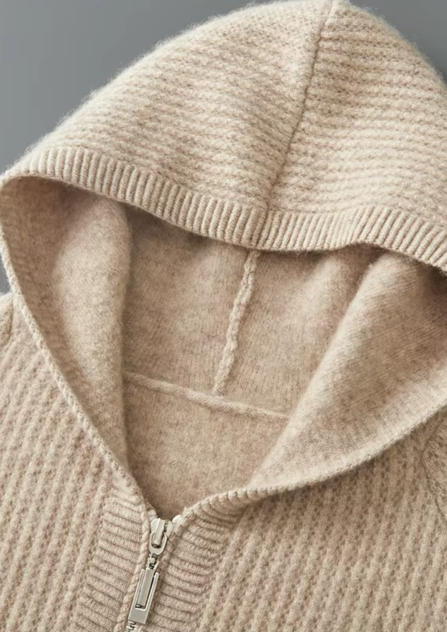 Moletom com Zíper Canelado em Lã Merino Extrafina Pura