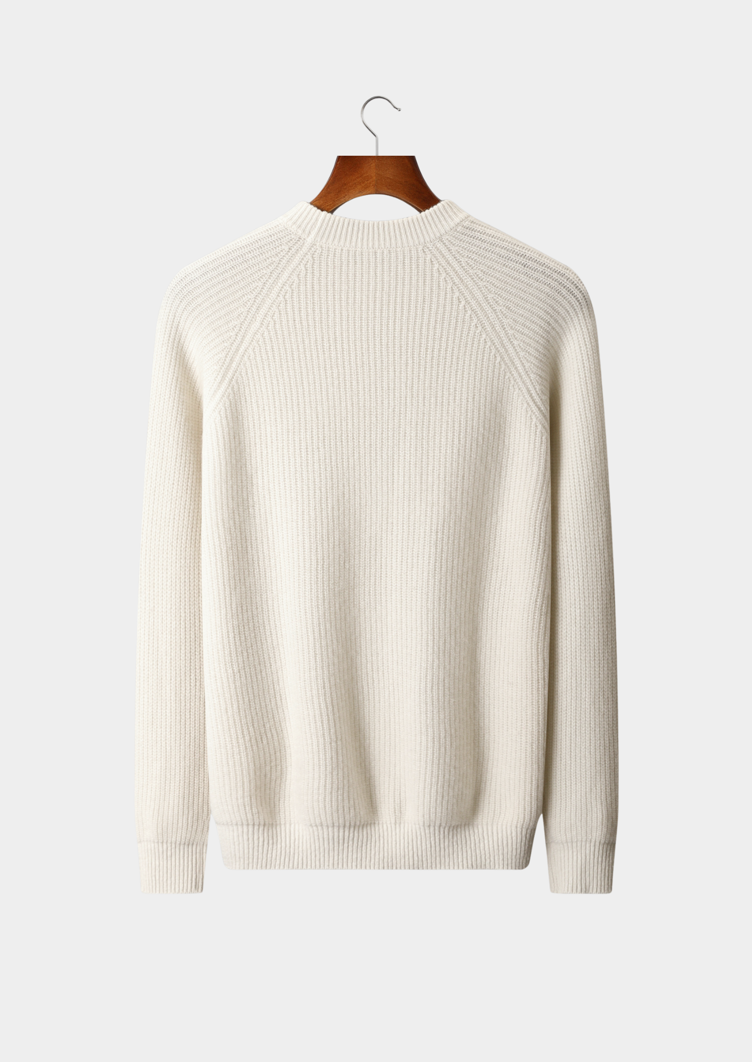 Suéter Gola Careca Raglan Canelado em Lã Merino Extrafina