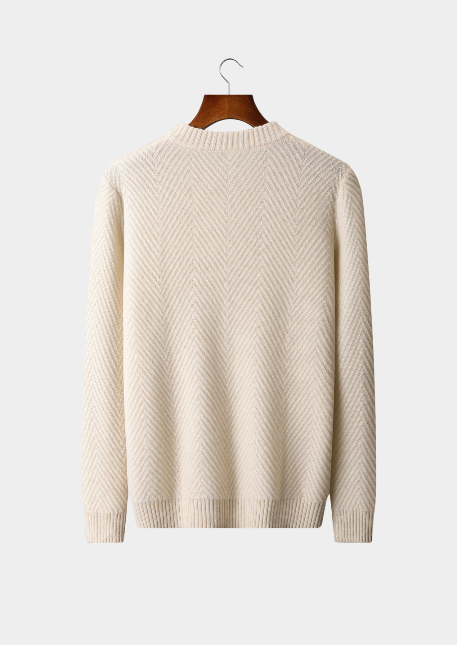 Suéter Gola Careca Cashmere Puro Espinha-de-Peixe Marfim