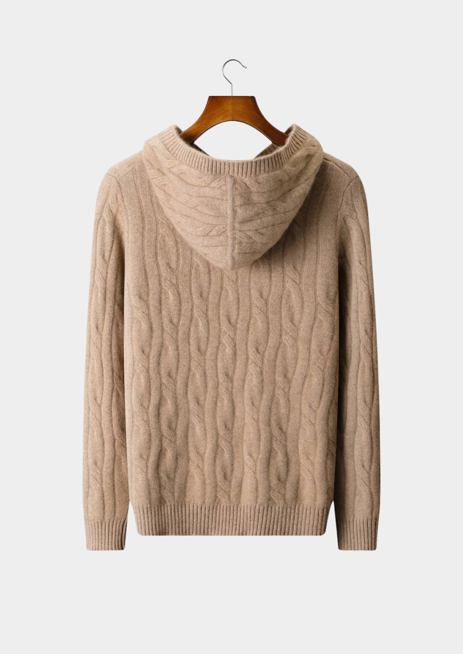 MOLETOM COM CAPUZ TRICÔ TRANÇADO EM CASHMERE PURO AREIA