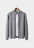 Cardigan Bicolor com Zíper em Lã Merino Extrafina Pura