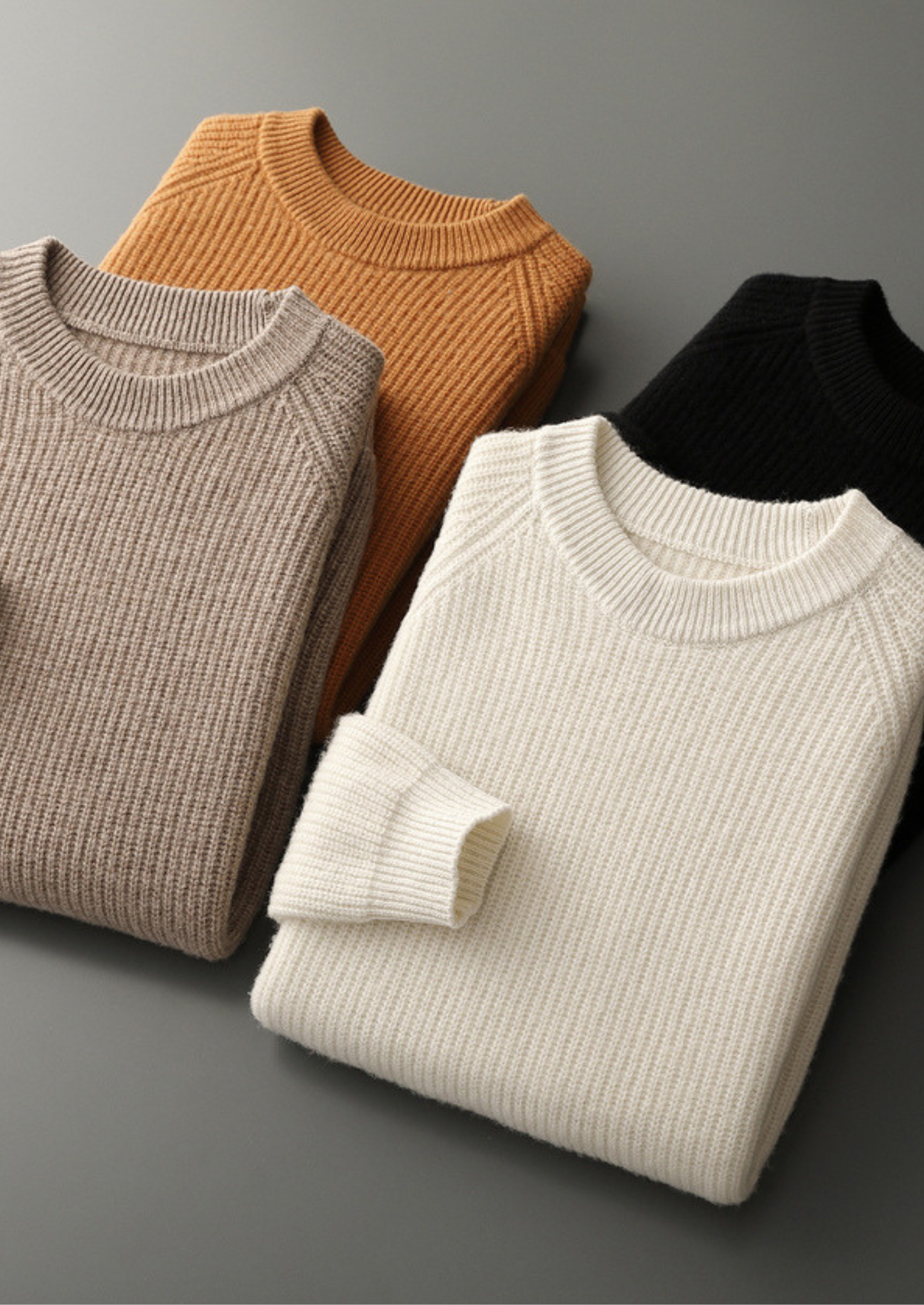 Suéter Gola Careca Raglan Canelado em Lã Merino Extrafina