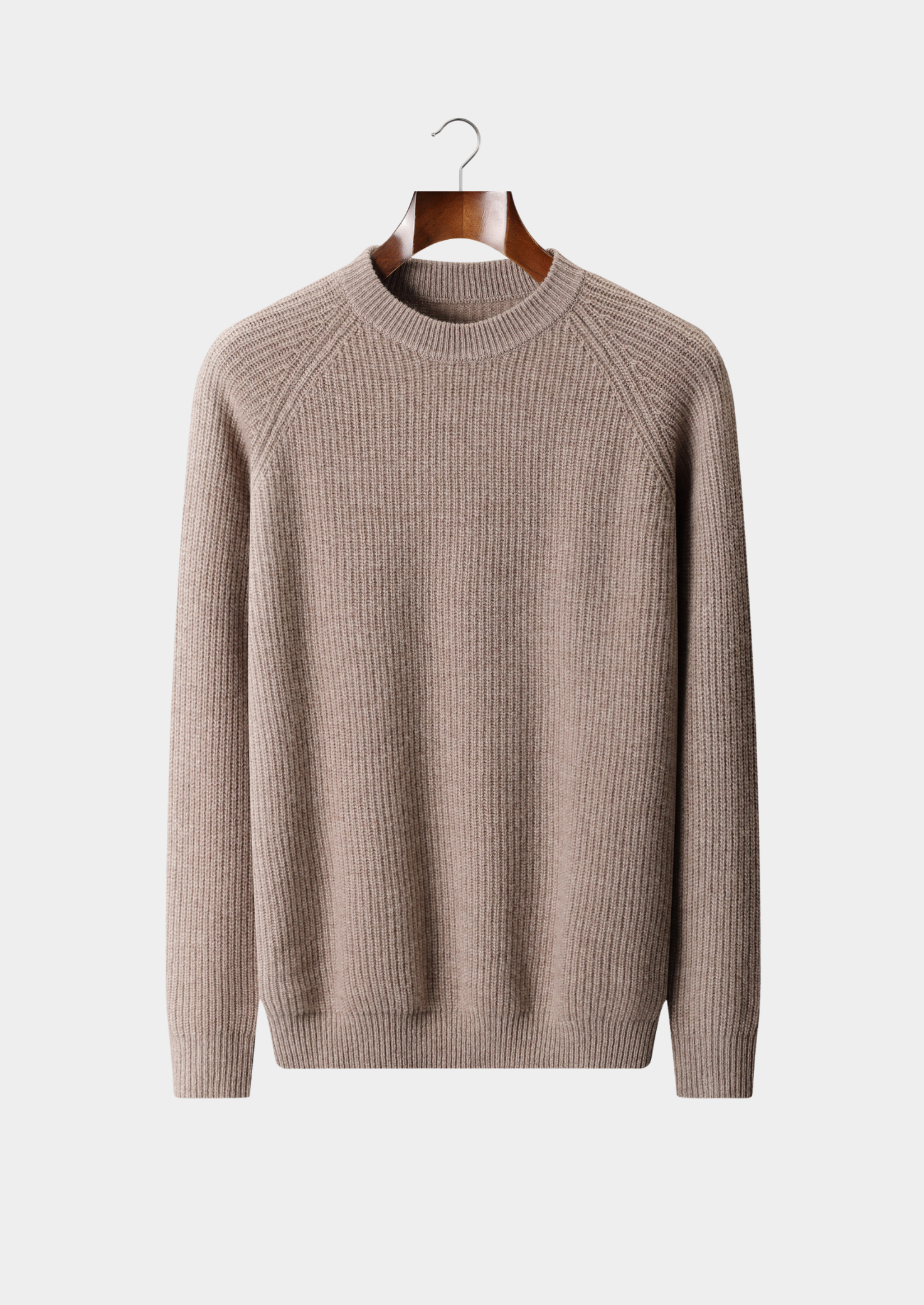 Suéter Gola Careca Raglan Canelado em Lã Merino Extrafina