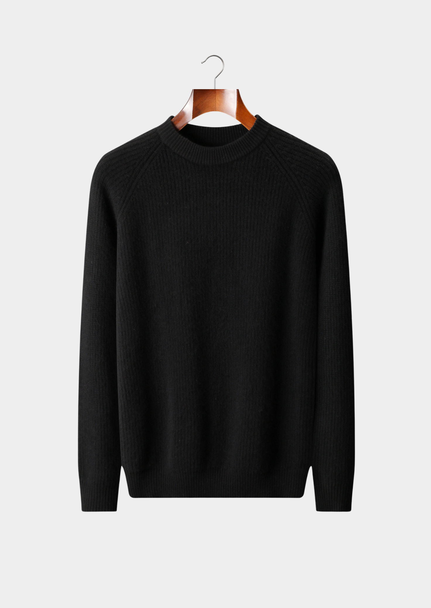 Suéter Gola Careca Raglan Canelado em Lã Merino Extrafina