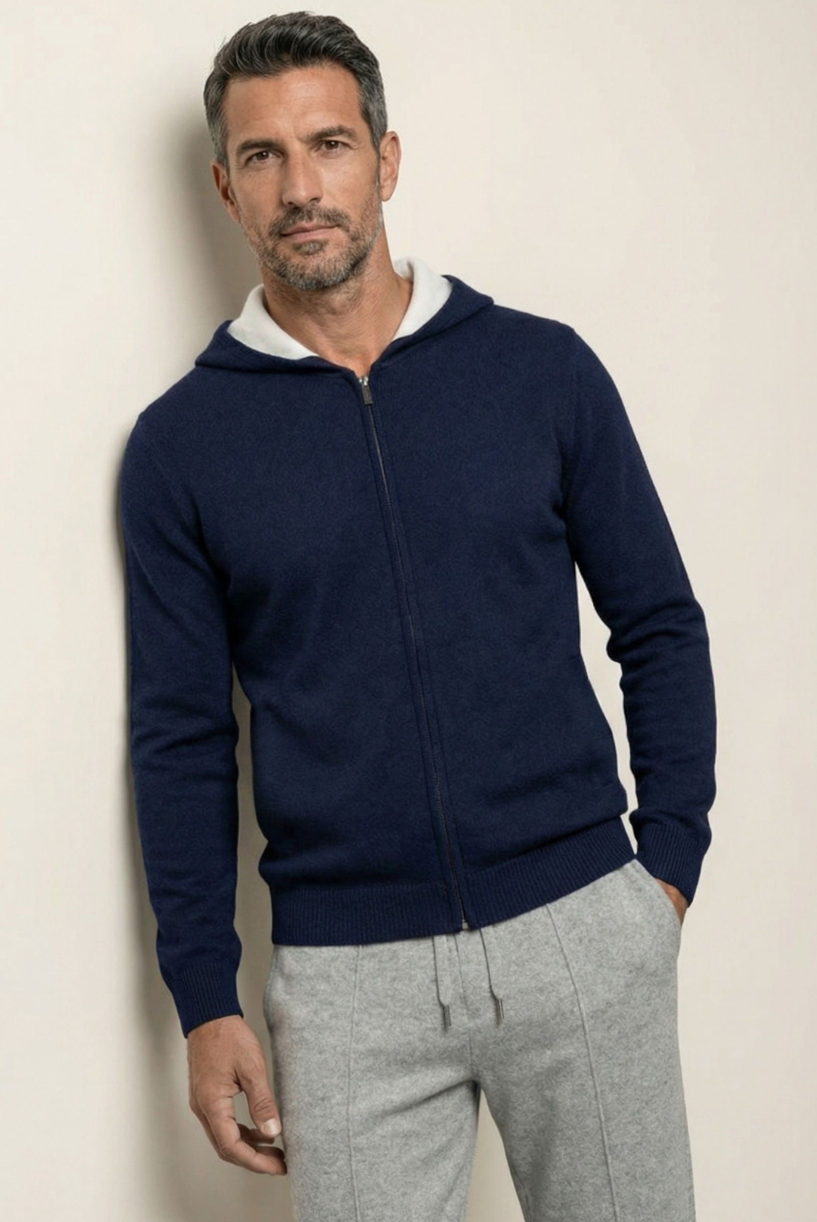 Cardigan de Cashmere Drapeado Azul-Marinho