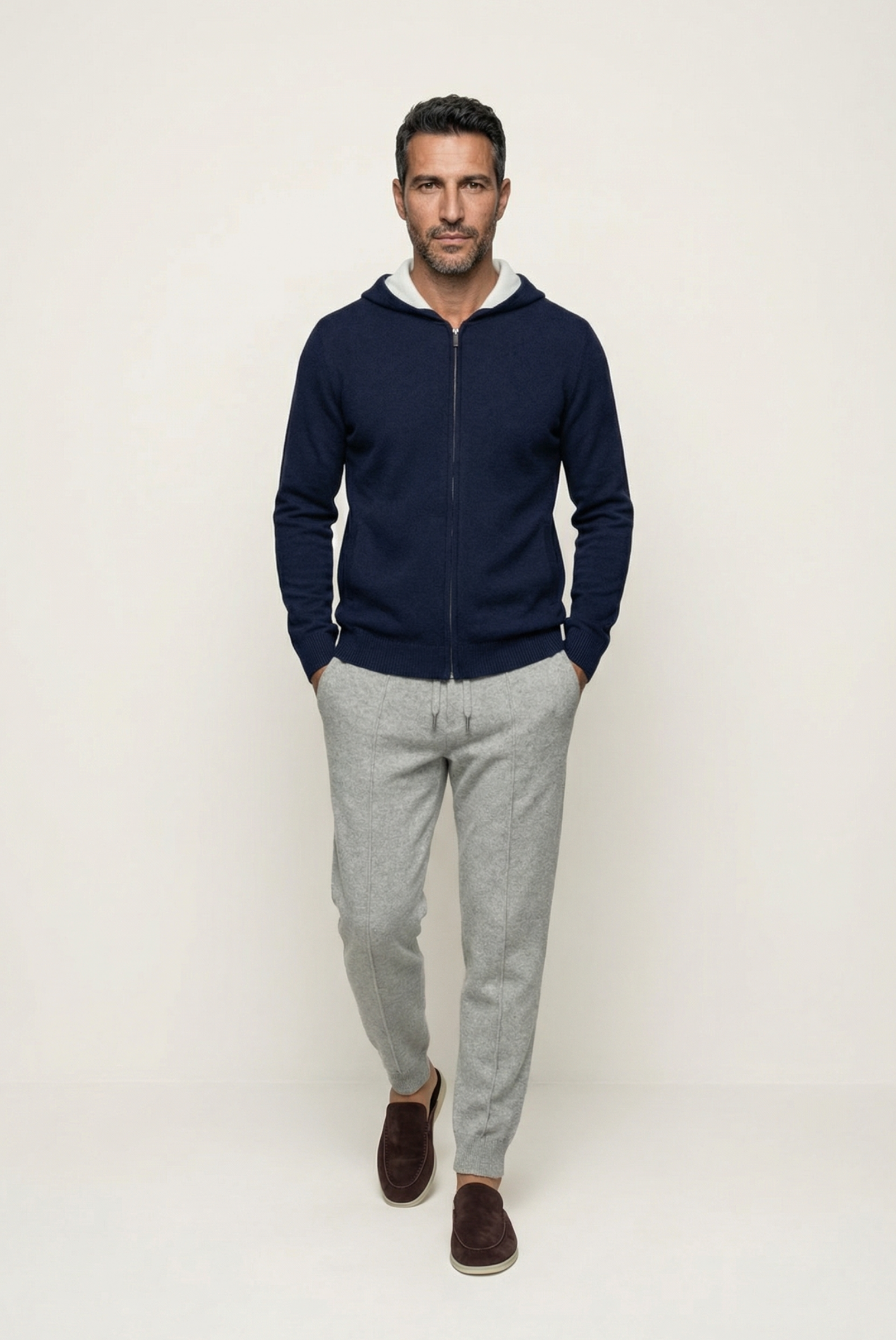 Cardigan de Cashmere Drapeado Azul-Marinho