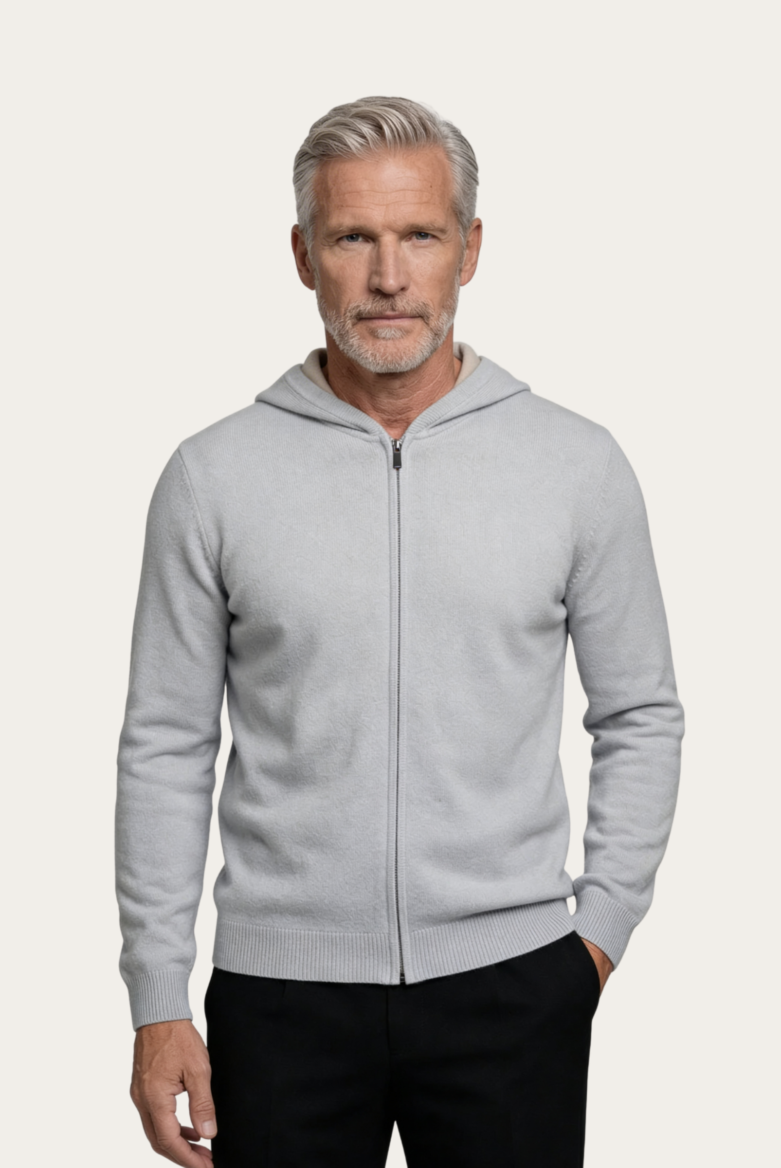 Cardigan de Cashmere Drapeado Cinza Prata