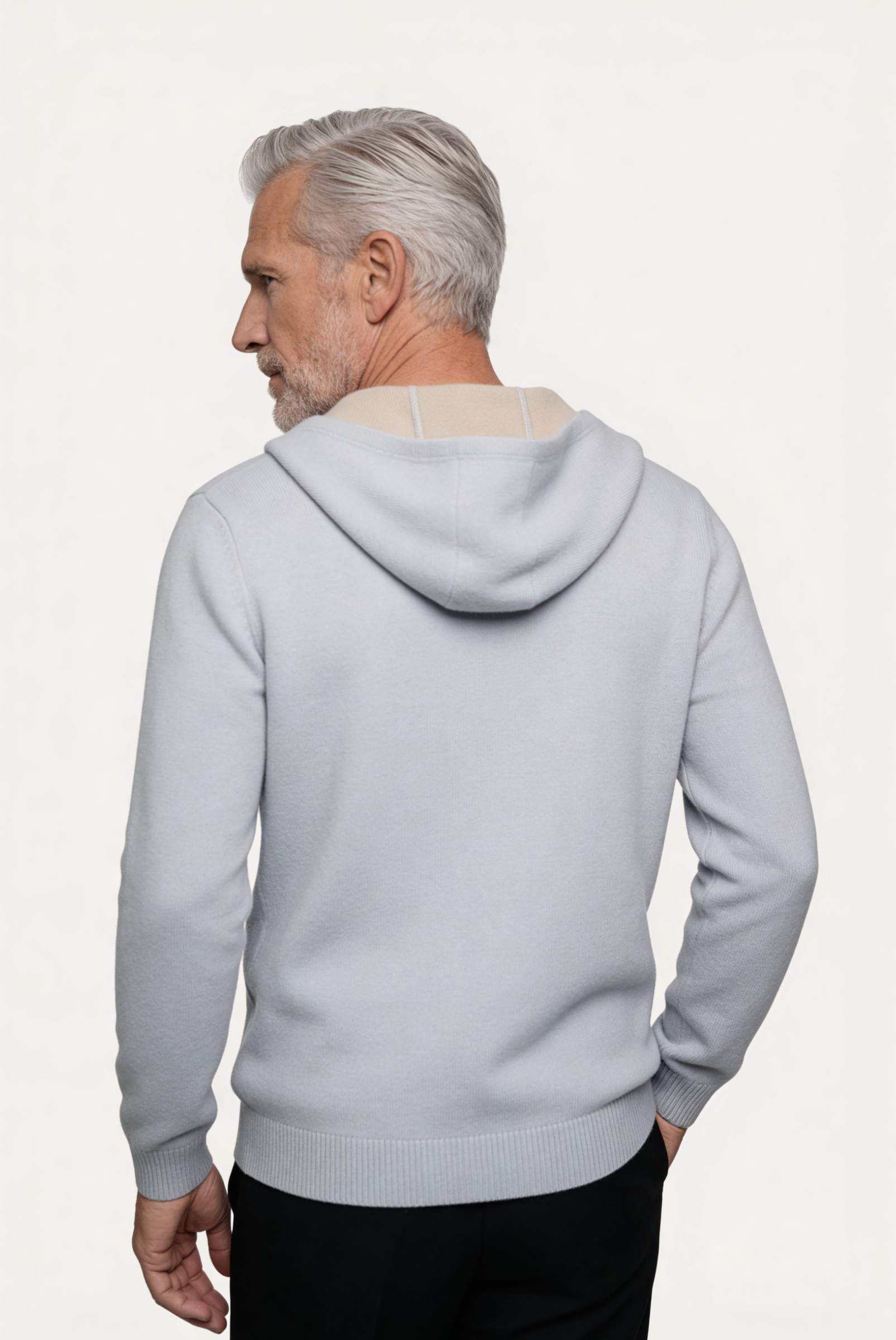 Cardigan de Cashmere Drapeado Cinza Prata