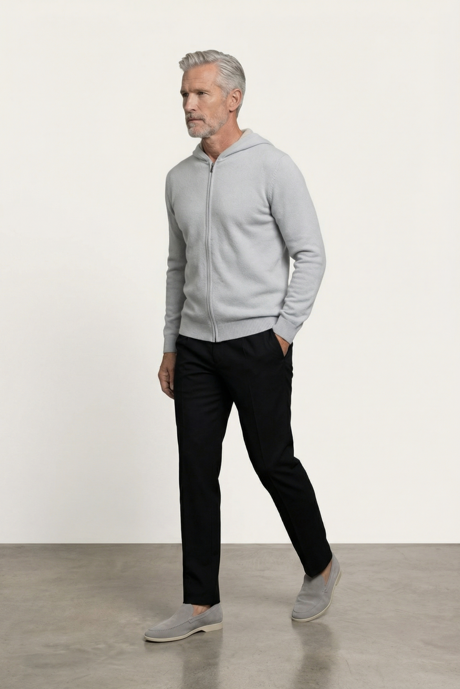 Cardigan de Cashmere Drapeado Cinza Prata
