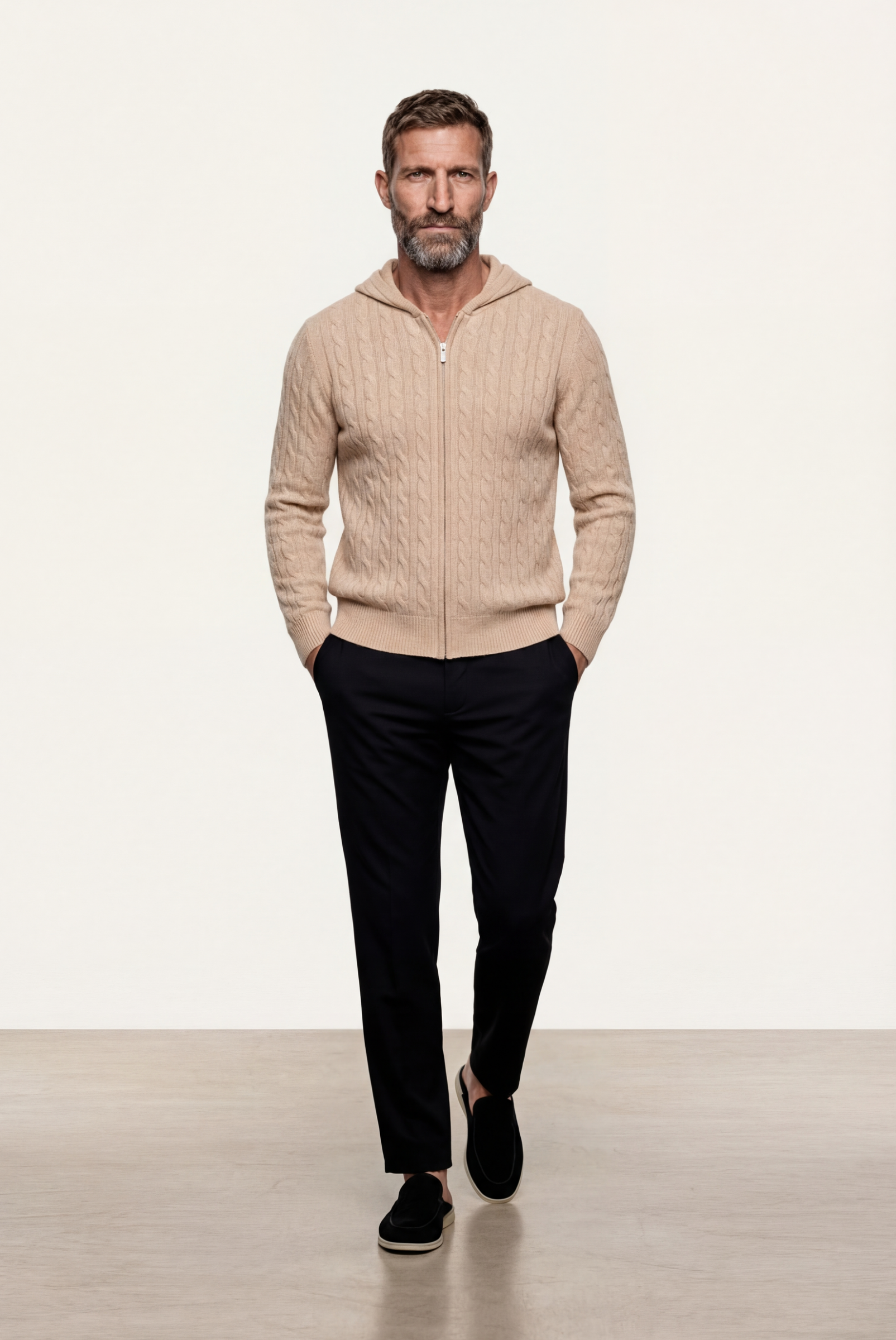 Jaqueta de Cashmere com Zíper Bege