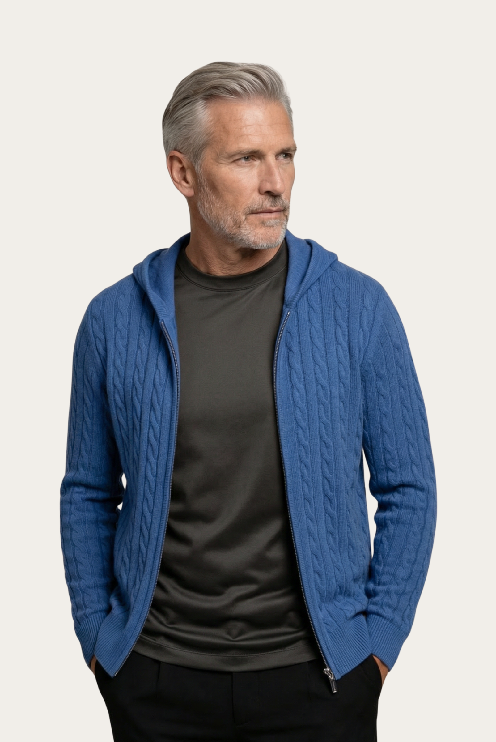 Jaqueta de Cashmere com Zíper Azul