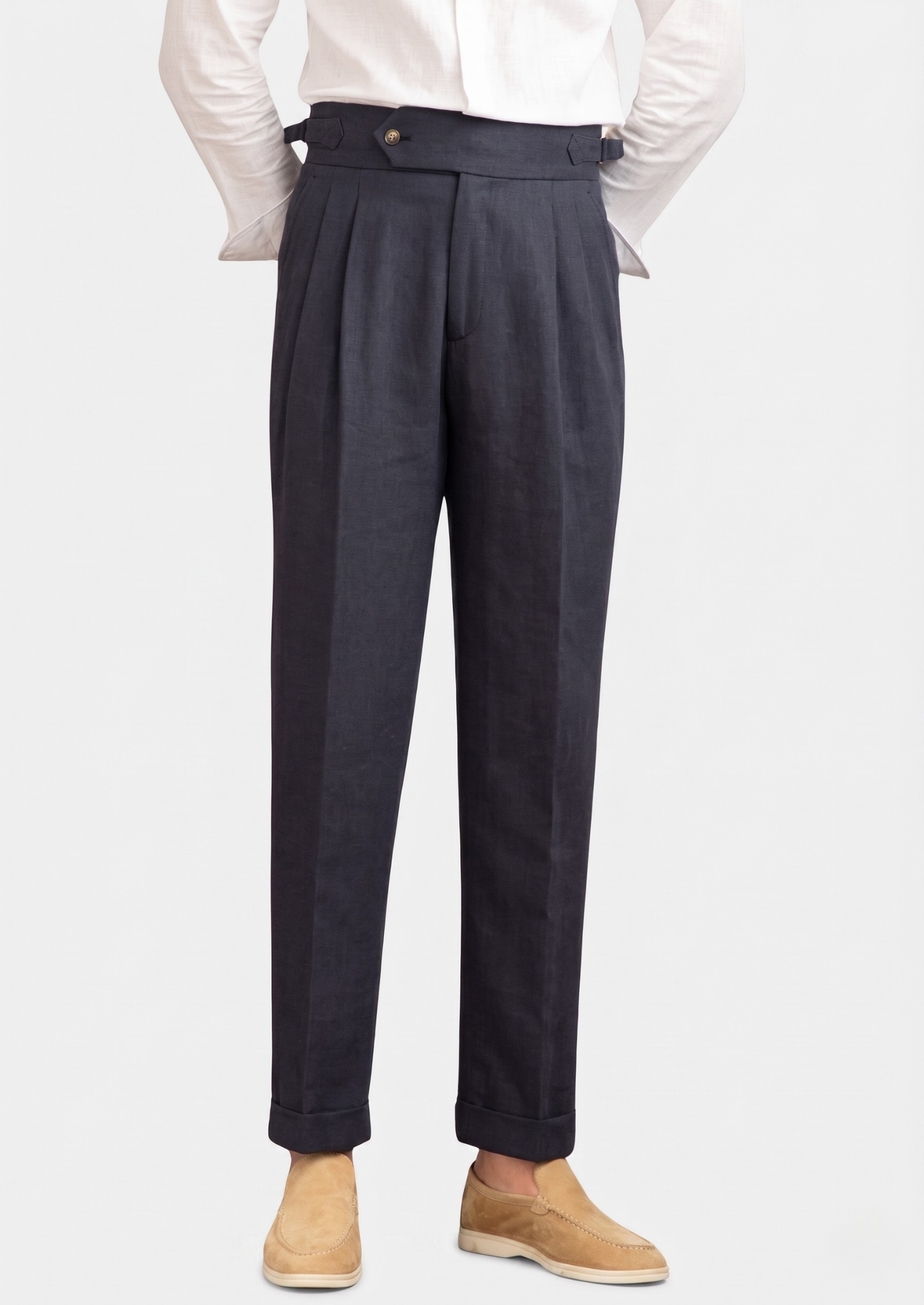 CALÇA COSTEIRA PLISSADA NAPOLI - Azul-Marinho