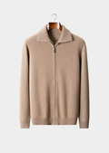 CARDIGAN GOLA FUNIL EM CASHMERE PURO BEGE