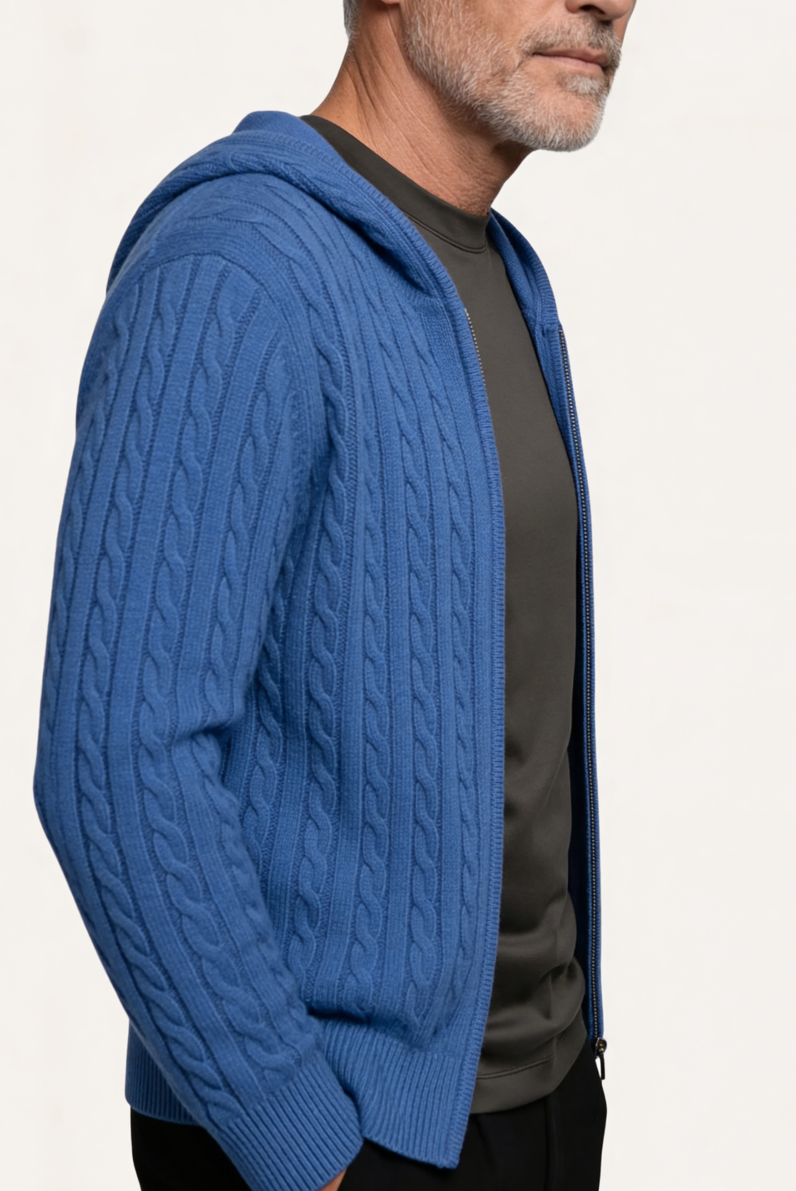 Jaqueta de Cashmere com Zíper Azul