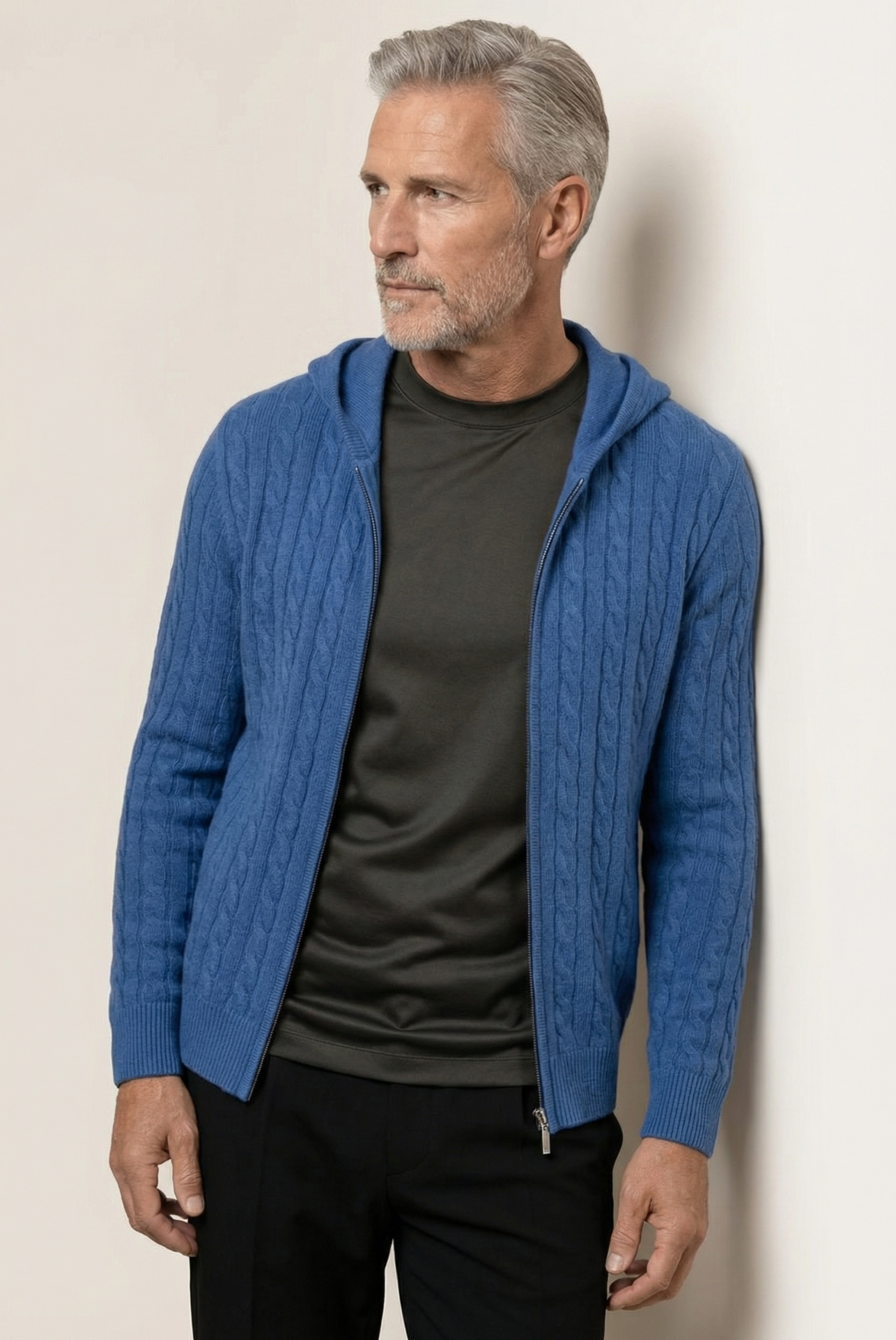 Jaqueta de Cashmere com Zíper Azul