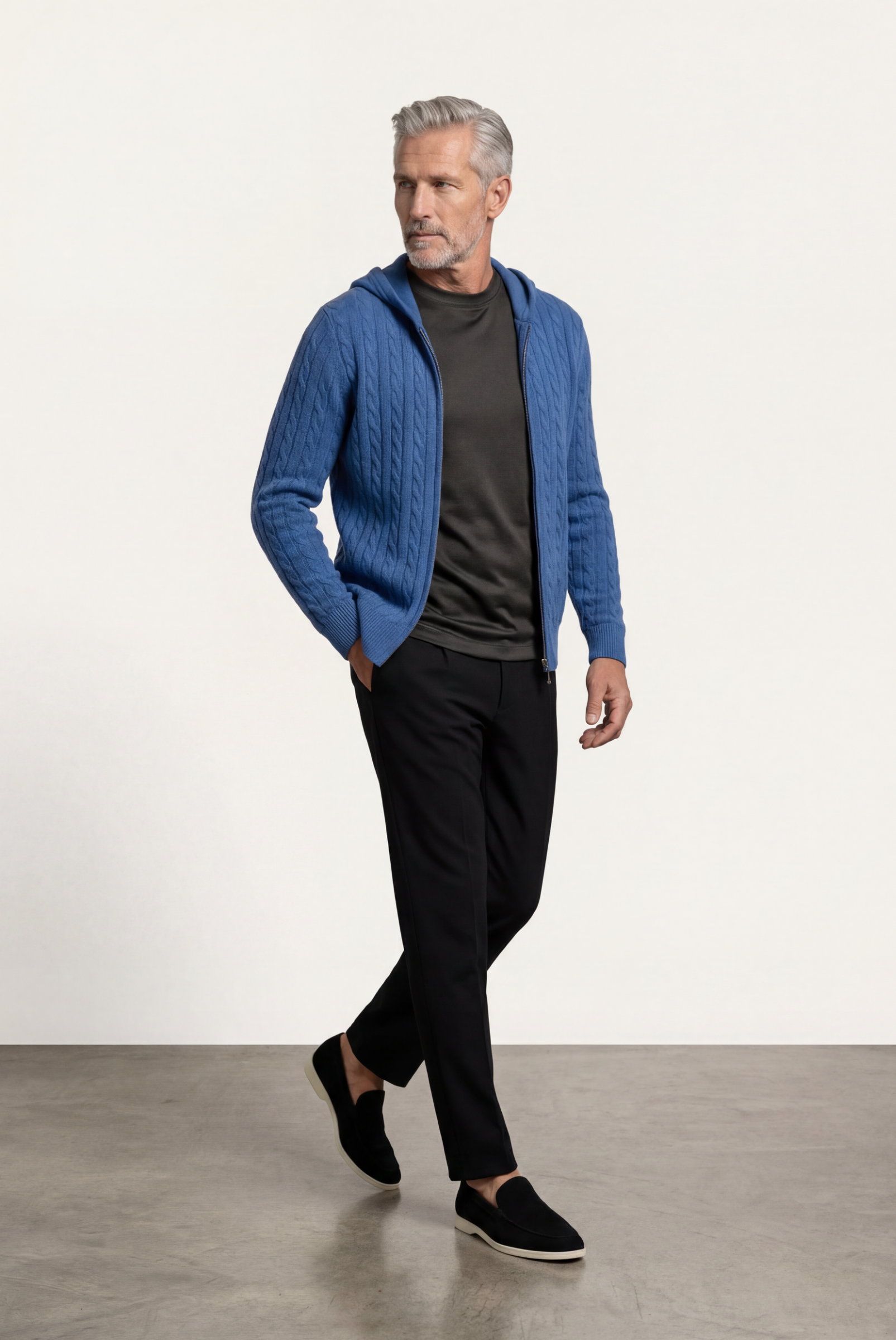 Jaqueta de Cashmere com Zíper Azul