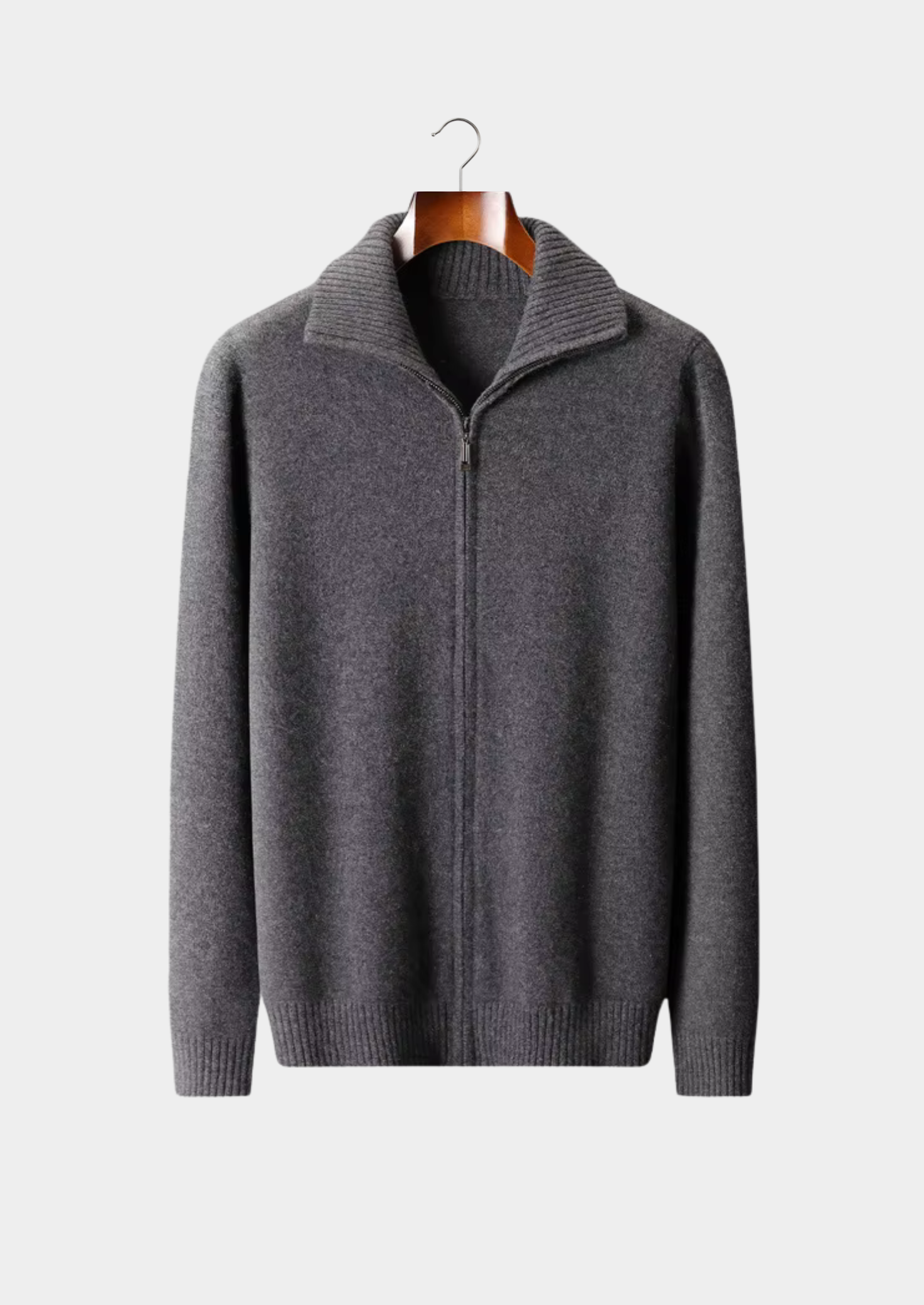 CARDIGAN GOLA FUNIL EM CASHMERE PURO CINZA ESCURO