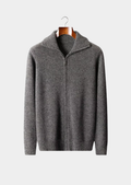 CARDIGAN GOLA FUNIL EM CASHMERE PURO CINZA MESCLADO