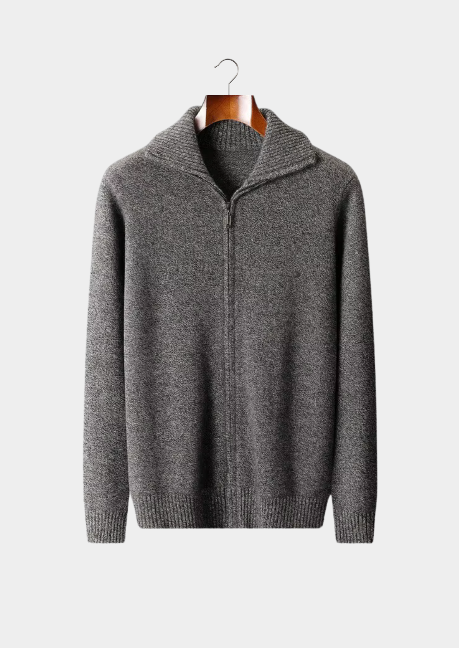 CARDIGAN GOLA FUNIL EM CASHMERE PURO CINZA MESCLADO