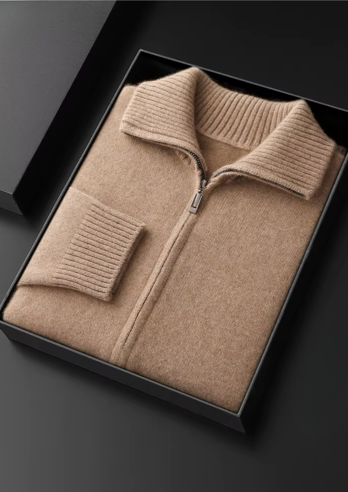 CARDIGAN GOLA FUNIL EM CASHMERE PURO BEGE