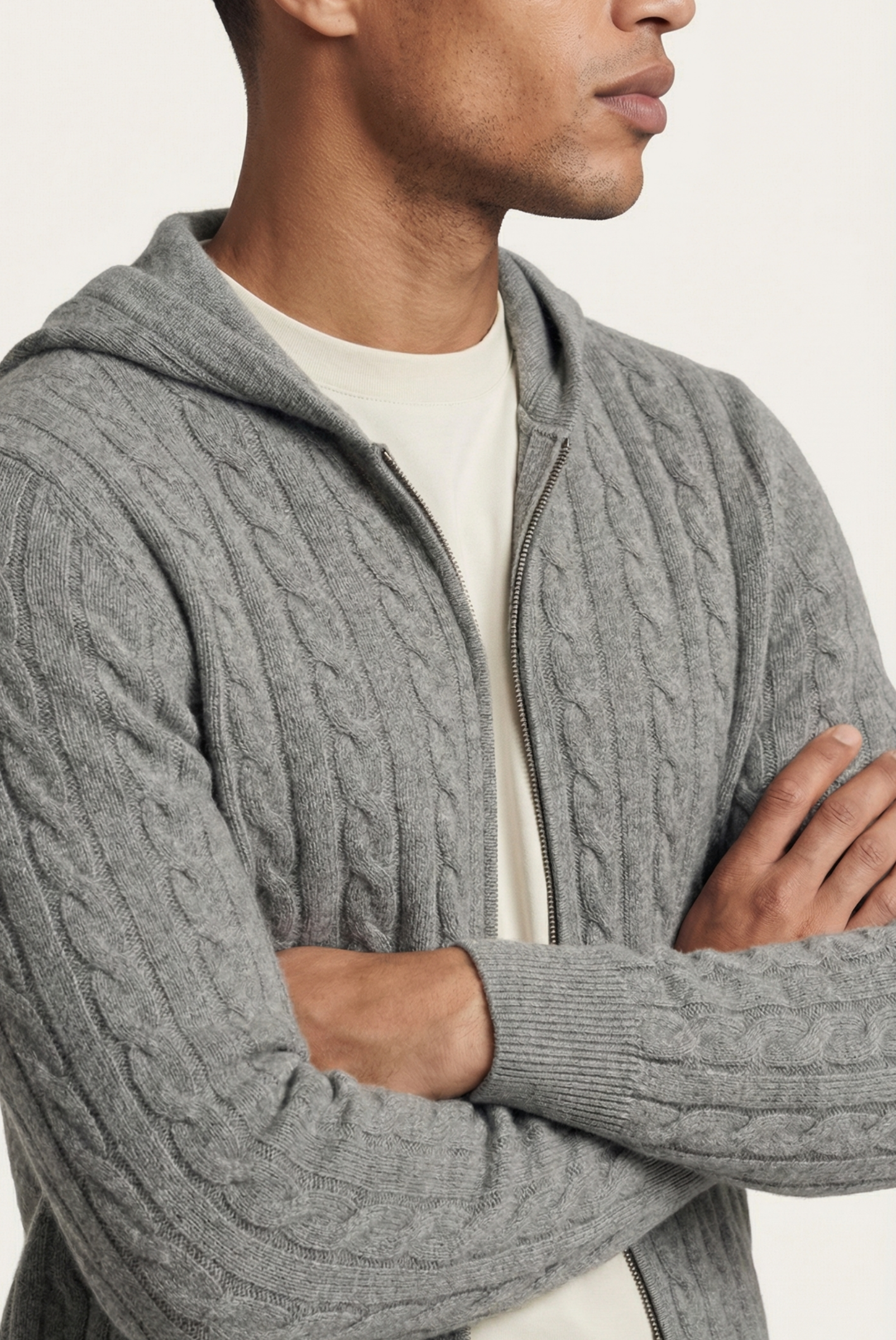 Jaqueta de Cashmere com Zíper Cinza