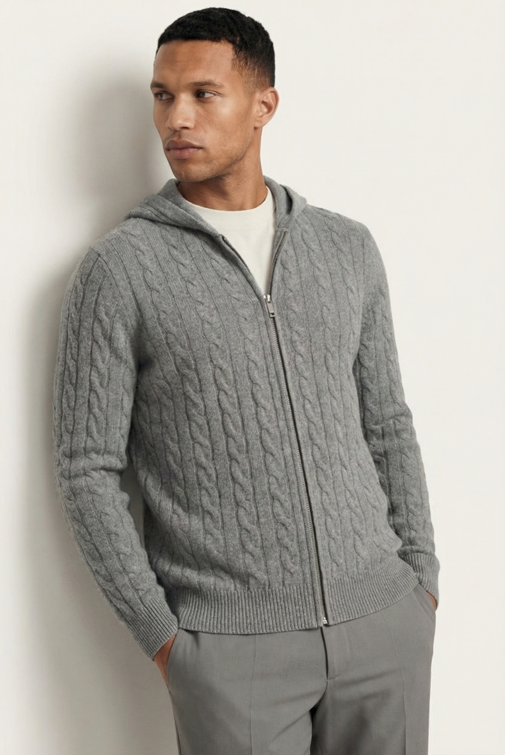 Jaqueta de Cashmere com Zíper Cinza