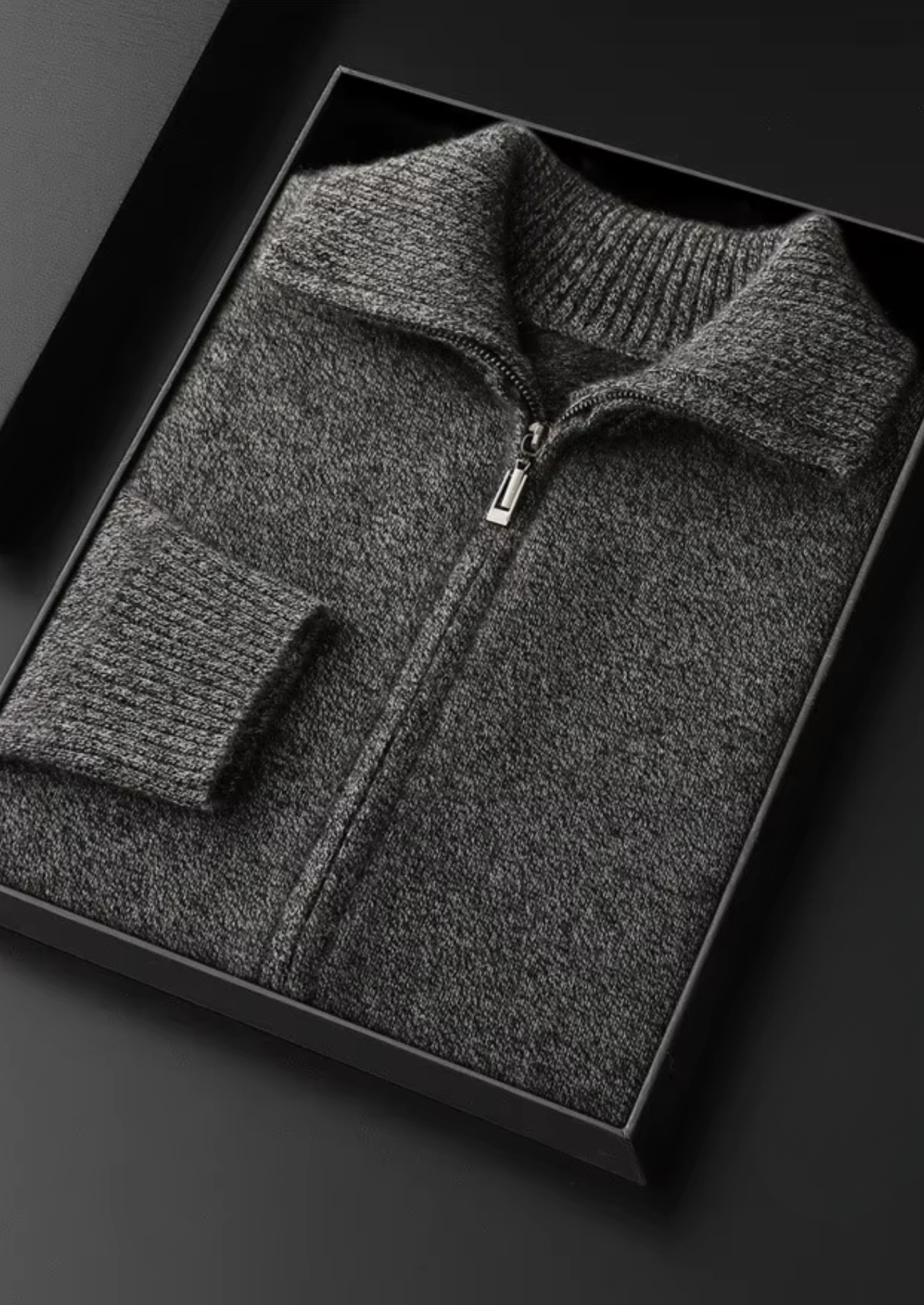 CARDIGAN GOLA FUNIL EM CASHMERE PURO CINZA MESCLADO