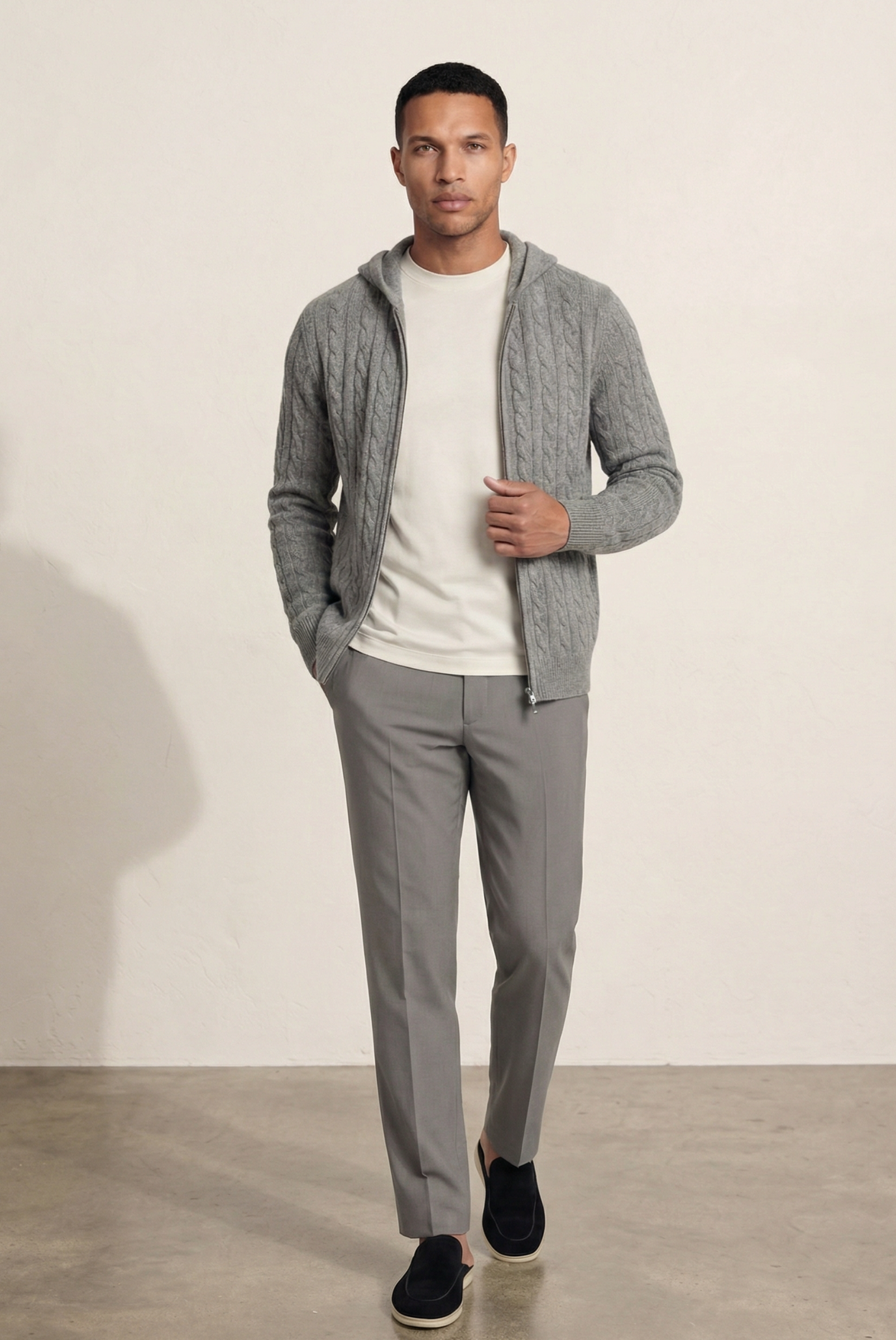 Jaqueta de Cashmere com Zíper Cinza