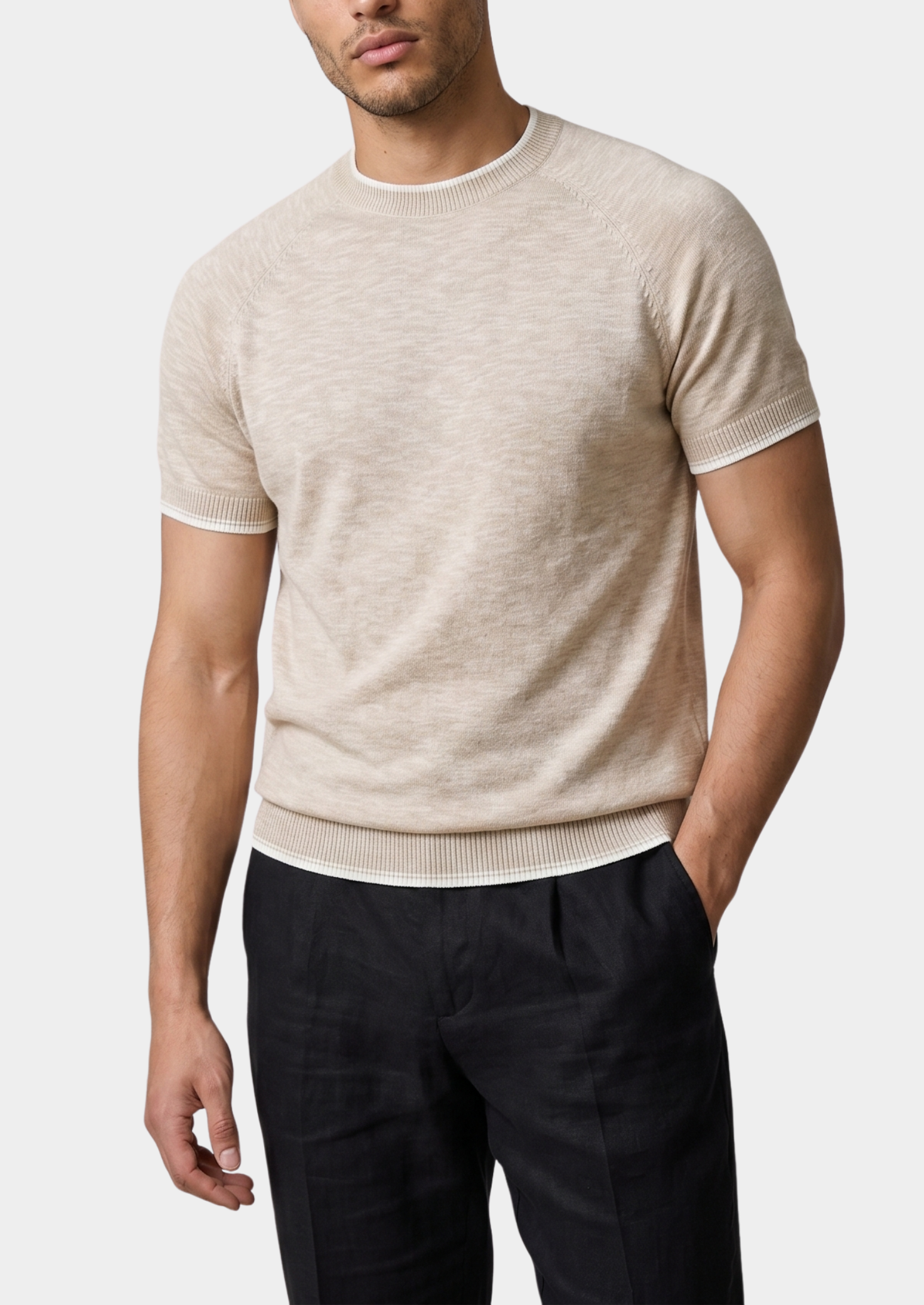 Camiseta Capri Linho Contraste Bege