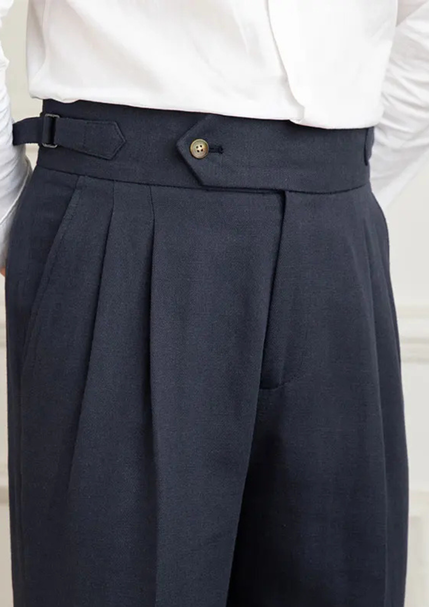 CALÇA COSTEIRA PLISSADA NAPOLI - Azul-Marinho