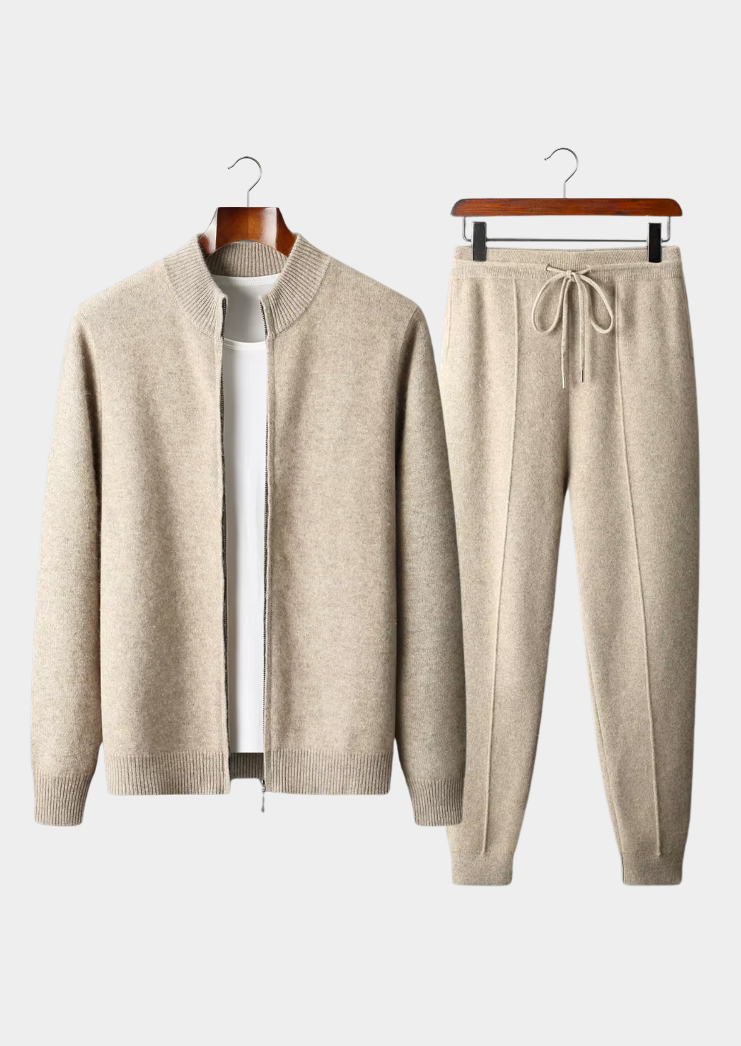 Conjunto Luzzo em Lã Merino Extrafina Pura Areia