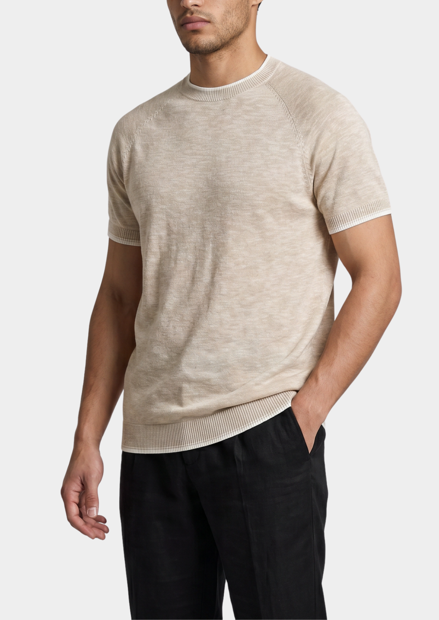 Camiseta Capri Linho Contraste Bege