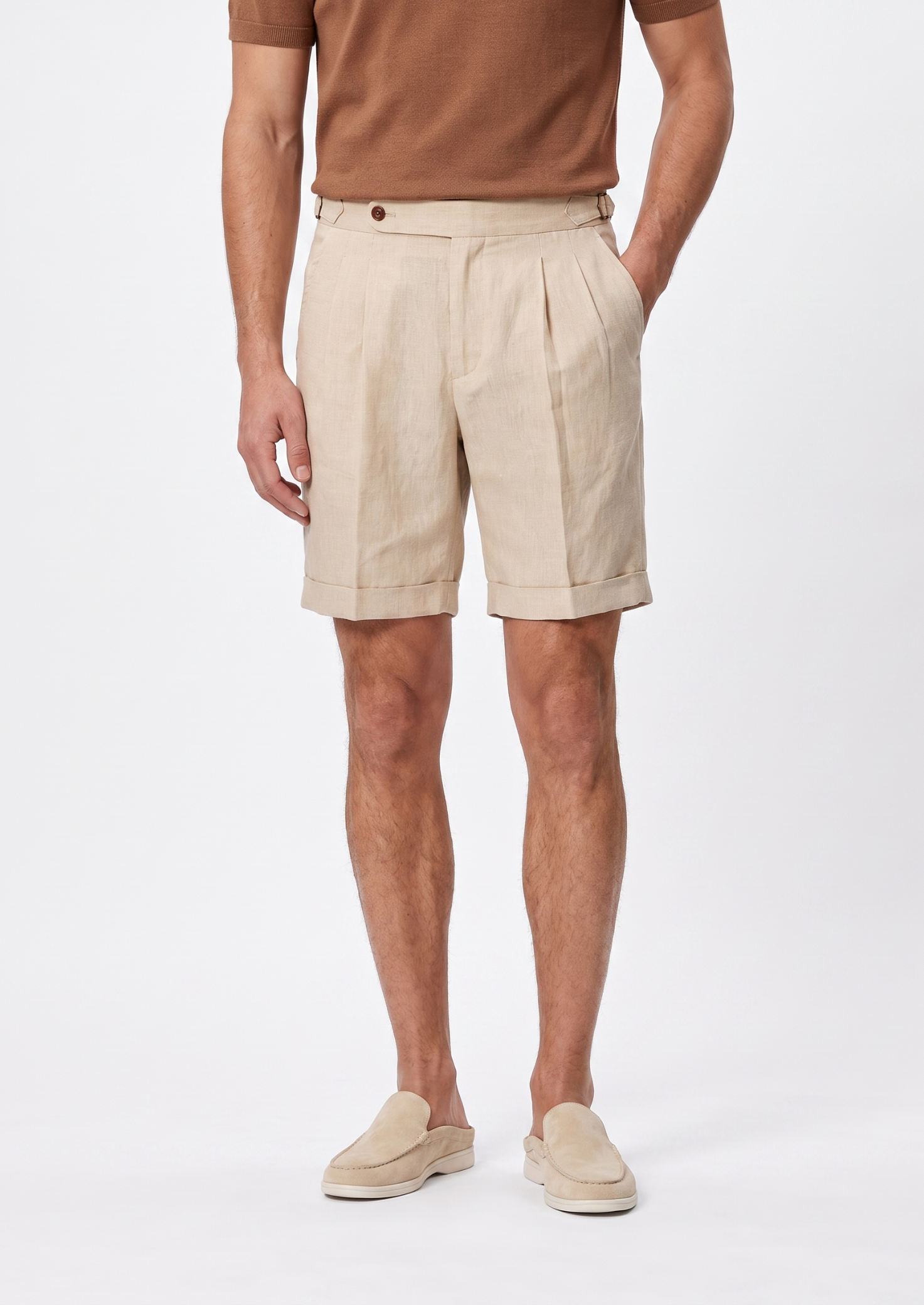 Shorts SEASIDE Plissado de Linho Areia